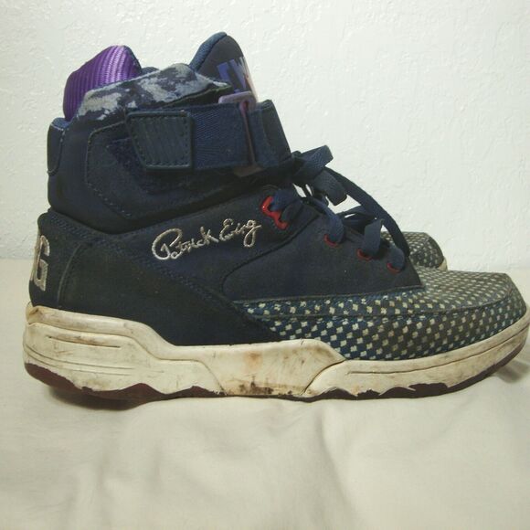 PATRICK EWING Blue Suede Sneakers Vintage Shoes High Tops Lace Up Basketball 12 - Picture 3 of 8